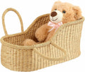 Doll Bassinet Handwoven Seagrass Moses Basket Portable Doll Carrier Natural Wicker Bassinet for Plush Bears, Shower Gift Decor, Photo Prop, Diaper Caddy