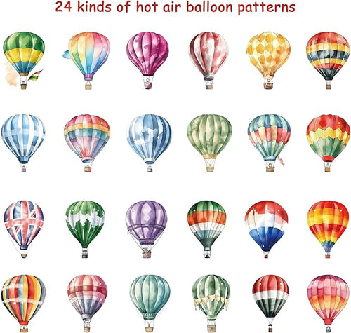 4 Packs Hot Air Balloon Theme Garland Banner Set – Watercolor Balloon Party Banner Balloons Birthday Bunting Decor for Wedding, Baby Shower,Adventure Theme Party,Travel Themed Celebrations, 24 Styles