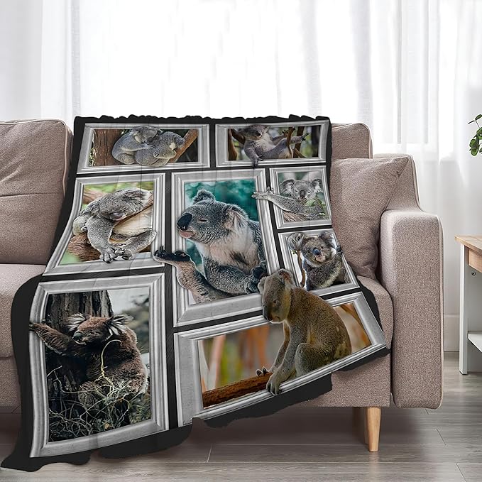 Koala Blanket Funny Koala Gifts for Girls Boys Woman Kids Koalas Lover Throw Blankets Soft Blanket Warm Fleece Flannel Plush Blankets for Bed Sofa Couch 50"x60"