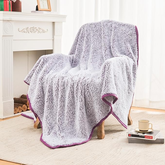 EMME Fleece Throw Blankets Soft Sherpa Plush Blankets for Couch Cozy Bed Blanket(Purple, 108"x90")