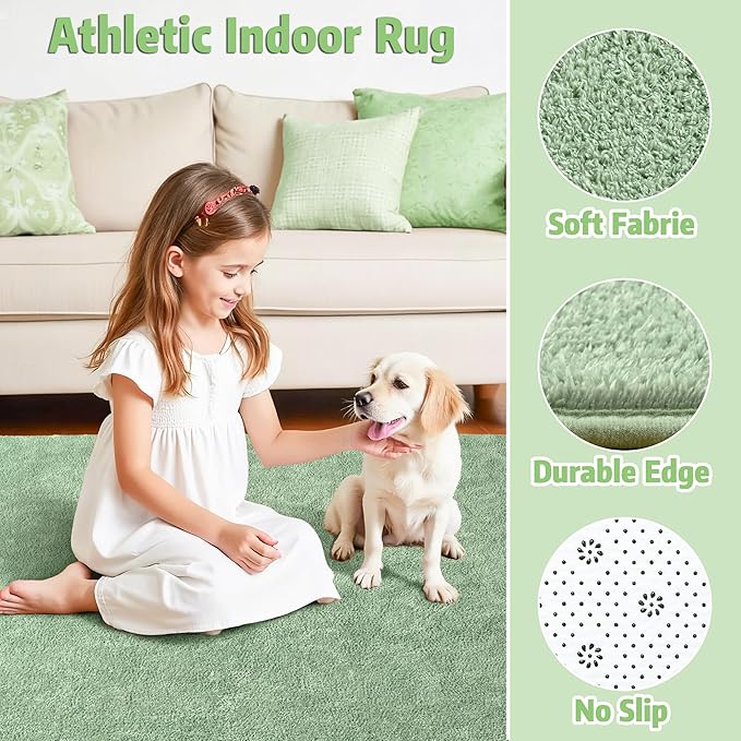 Chicrug 4x6 Minimalist Washable Area Rugs for Bedroom Living Room Classroom, Modern Soft Memory Foam Rug for Kids Nursery, Low Plie Indoor Carpet for Dorm Dining Office Bedside Room Decor, Sage Green