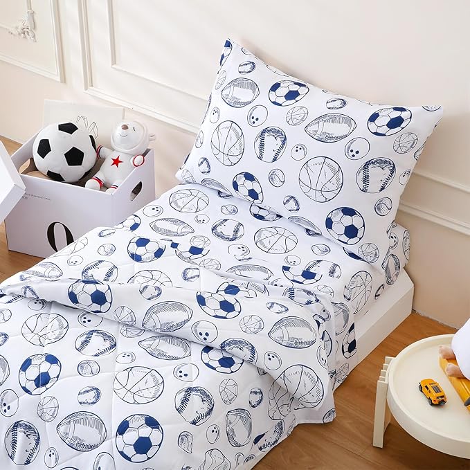 LONAVA Twin Kids Comforter Set - 4 Pieces Twin Bedding Sets for Boys Girls Children, Ultra Soft Microfiber Bed in A Bag with Flat Fitted Sheets, Ball Sports