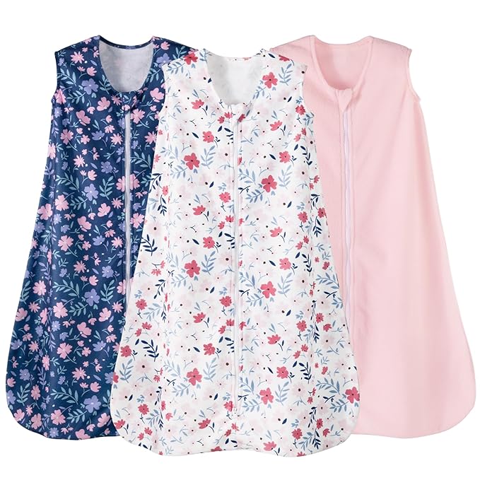 david's kids 3 Pack Warm Micro Fleece Baby Sleep Sack 12-18 Months, Soft Baby Wearable Blankets with 2-Way Zipper, Comfy Winter Sleeping Bags for Toddler Girls Neutral, Large Size, Floral