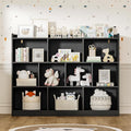 Black Bookshelf, Wood Bookcase with 3 Tier Open Shelves, 10-Cube Minimalist Storage Shelf for Living Room, Bedroom, 55.1" W x 42.5" H