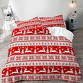 LUVIVIHOME 3PCS Christmas Duvet Cover Full Bedding Set, Red Duvet Cover, White Reindeer Snowflake Christmas Tree Winter Holiday New Year Xmas Striped Comforter Quilt, 2 Pillow Shams