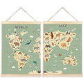 CGBHW World Map Poster Hanger Frame Set of 2, Cute Animal Educational Learning Tool Posters Wall Art Hanging Decor for Kids Room Nursery Classroom Home School Playroom Homeschool, 12x16