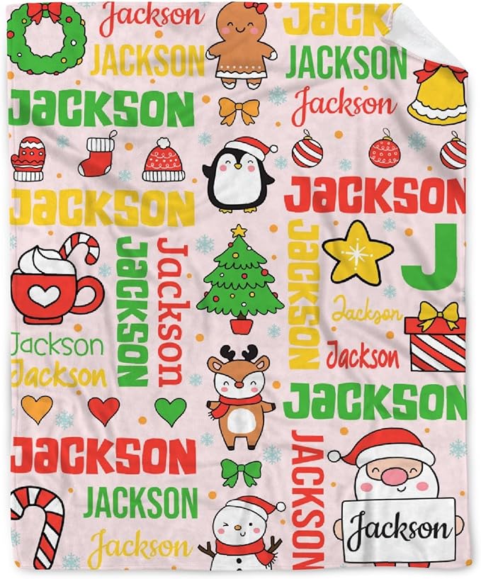 Custom Christmas Name Blanket | Personalized Cozy Blanket for Boys & Girls | 50"x60"-Teens/Travel Size