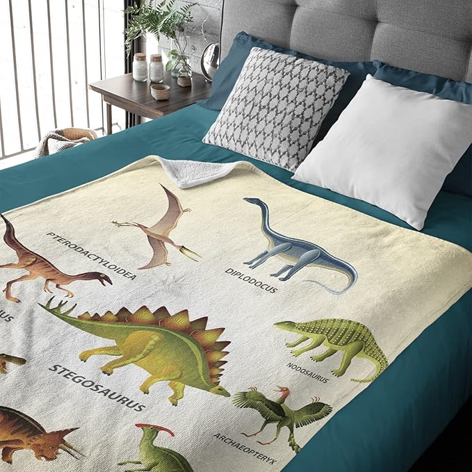 Thuswarm Colorful Ancient Dinosaur Print Flannel Blanket for Autumn Winter Gifts Warm Cozy Soft Funny Print Throw for Bed Couch Sofa 50”×40” Small for Kid