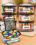 6 Pack Clear Toy Storage Bags with Tag and Manual Pocket – Versatile Waterproof Organizer Bags for Lego Bricks, Board Games, Building Blocks, Puzzles, Dolls, Books (Large Size, Black)