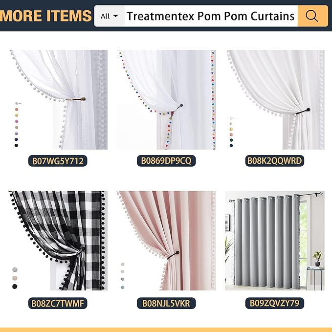 Treatmentex Pompom Sheer Curtains Blush Pink Window Draperies for Bedroom Rod Pocket Curtain Panels for Canopy Nursery Room 52" w x 2pc