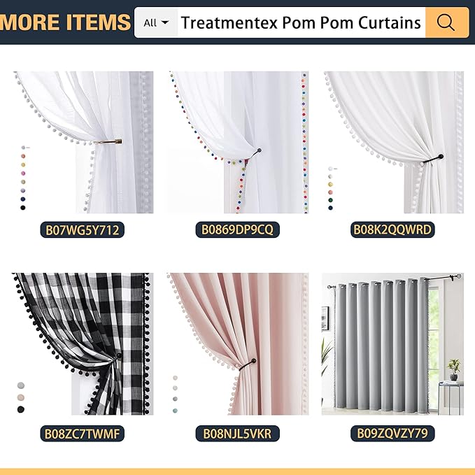 Treatmentex Pom-Pom Navy-Blue Sheer Curtains for Bedroom Windows 84inches Long Linen Textured Look Sheer Drapes for Living Room 52" w x 2Pack