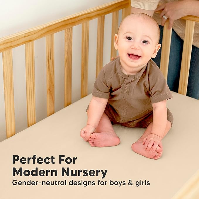 2-Pack Waterproof Baby Crib Sheets for Boys, Girls - 52x28 Viscose Derived from Bamboo Toddler Bed Sheet Neutral, Fitted Crib Mattress Protector Cover for Baby Bedding, Soft & Gentle (Rust)