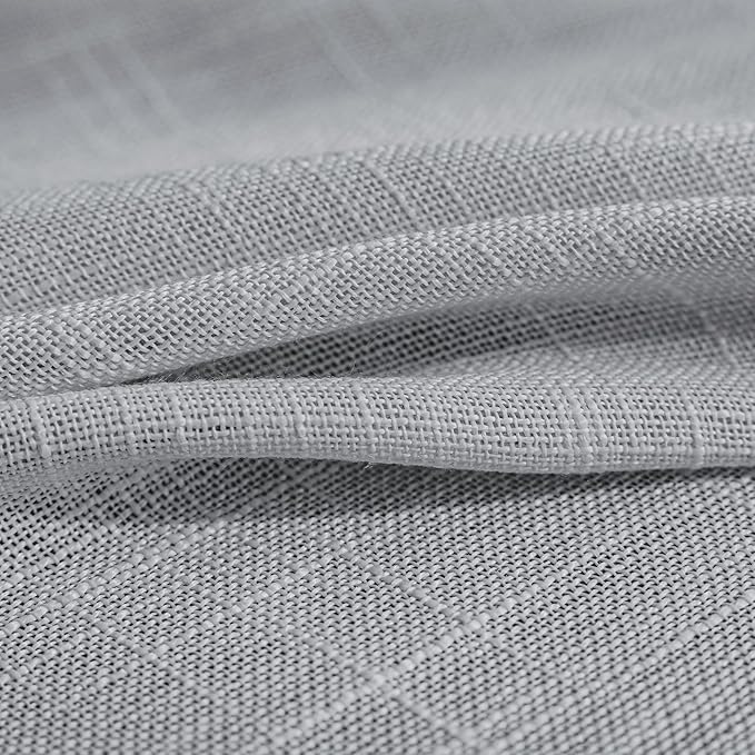 FMFUNCTEX Linen Semi Sheer Curtains 45 Inches Long for Bedroom Living Room, Grey Curtain Panels Sheer Linen Textured Window Drapes Farmhouse Light Filtering Gray 2 Panels Rod Pocket