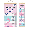 Personalized Kids Name Growth Chart Ruler for Wall Wood Frame Height Measure Chart 13.4x56 in Linen Hanging Height Growth Chart Pink Flamingos Anchor Nautical Kids Room Decor
