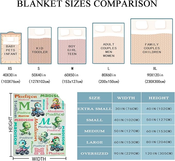 Personalized Dinosaur Truck Blanket Gifts for Girls Boys Women - Super Soft Cozy Warm Throw Sheet for Couch Bed Sofa Office Decor All Season 50"x60" for Teens
