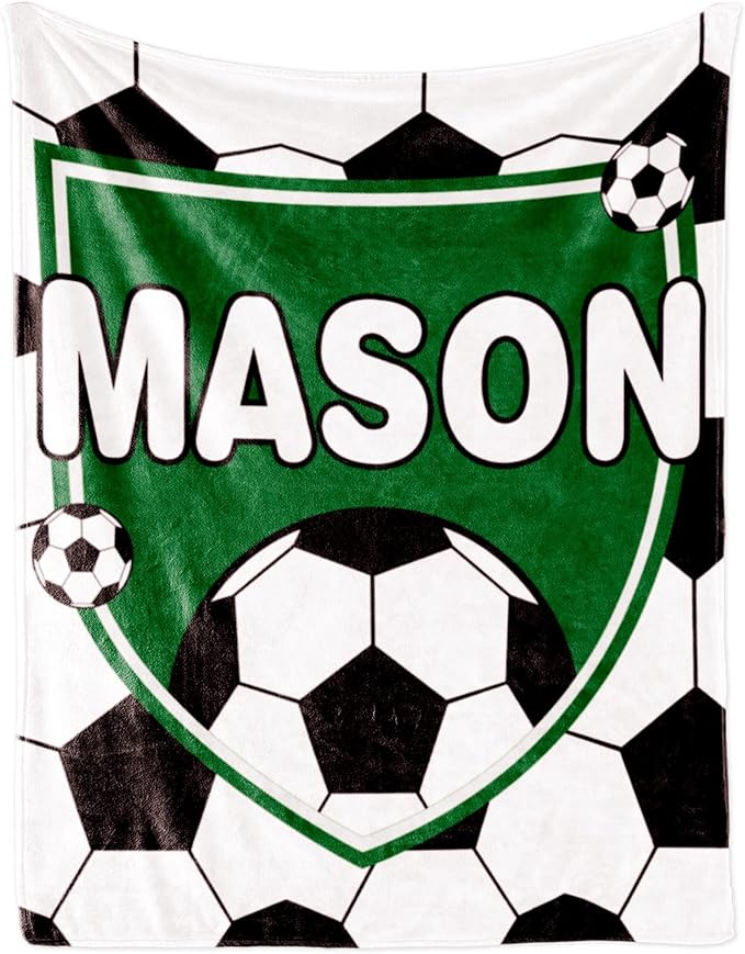 Personalized Soccer Blanket with Name for Boys, Custom Name Blanket for Teen, Soft Flannel Soccer Customized Gift for Birthday 50"x60"