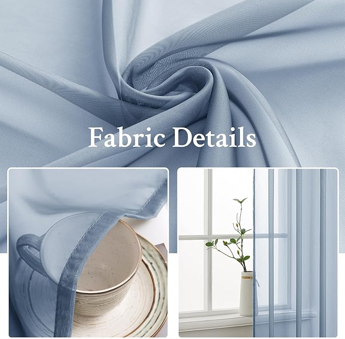 MIULEE Dusty Blue Sheer Curtains 84 Inches Long 2 Panels, Light Filtering Voile Drapes with Rod Pocket for Bedroom and Living Room Windows