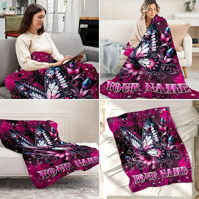 Custom Butterfly Blanket Gifts - 50" x 60" Butterfly Gifts for Girls, Women - Comfy Plush Birthday Throw Decor for Sofa, Travel