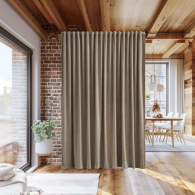 StangH Camel Beige Sliding Door Curtains - Super Soft Velvet Thermal Insulated Drapes Luxury Back Tab Privacy Room Dividers for Living Room Theater Store Office, W100 x L96, 1 Panel