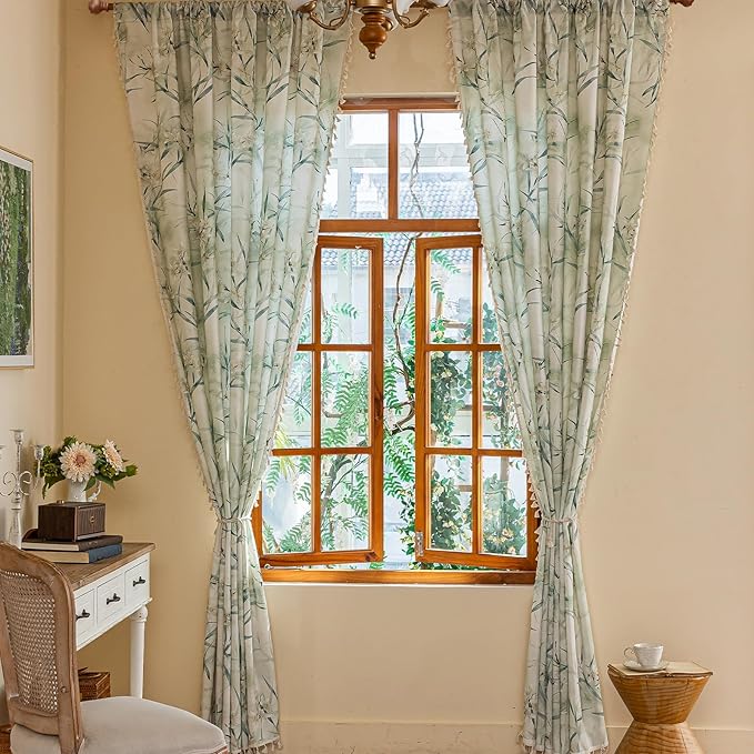 ENJOYBRIDAL White Floral 84 Inch Curtains 2 Panel Set Bedroom Boho Drapes Semi Sheer Dining Room Living Room Rod Pocket Window Curtain Panels Floor Length Farmhouse Country Cute Chic Window Treatments