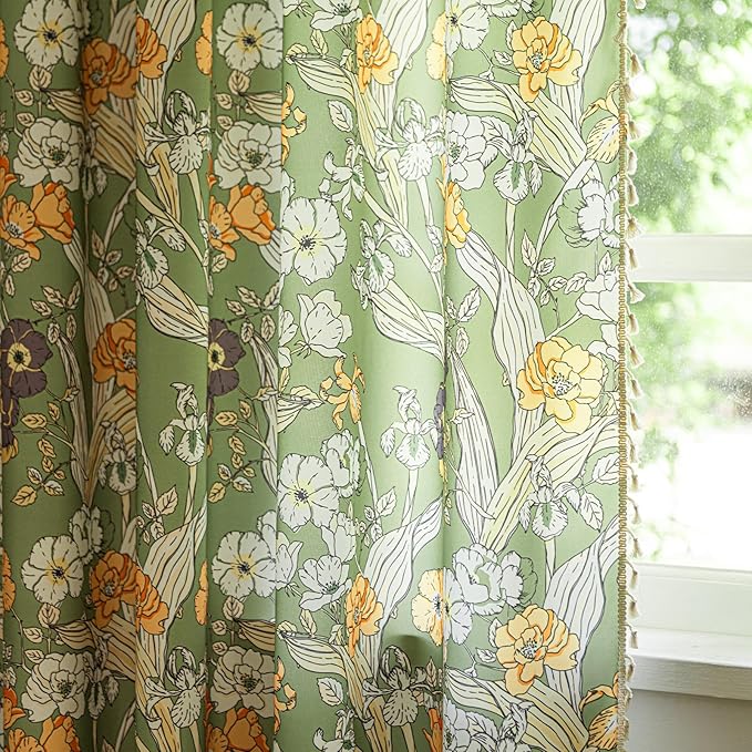ENJOYBRIDAL Floral 63 Inch Curtains for Living Room Semi Sheer Drapes Bedroom Cute 2 Panels Short Window Curtain Panels Boho Rod Pocket Country Farmhouse Dining Room Window Treatments