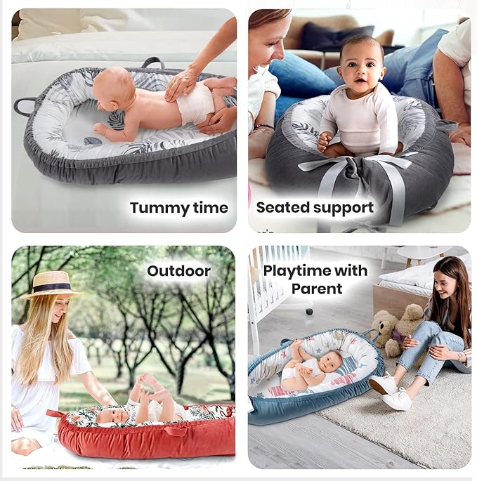 Totsi Baby Lounger with Pillow & Blanket | Ultra-Soft Baby Nest | Machine Washable Infant Lounger 0-24 Months | Adjustable Infant Nest for Travel | Baby Nest for Newborn