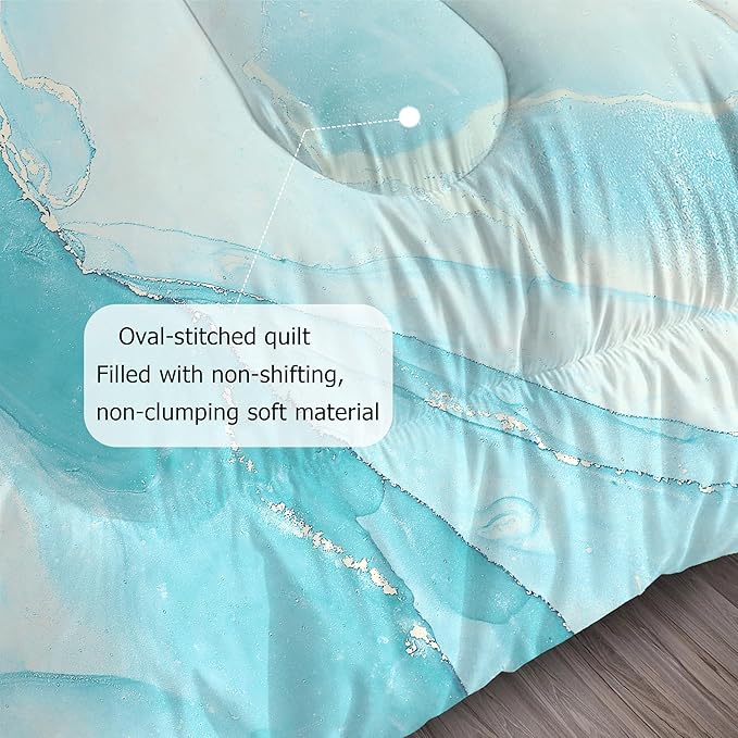 Comforter Set Blue Marble: Full Size Aqua Blue Bedding Sets for Teen Girls Kids Women Bedroom Abstract Baby Blue Marbling Quilt Bed Set 1 Comforter & 2 Pillowcases