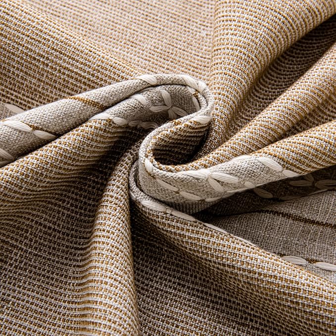 Deeprove Boho Curtains 96 Inches Long for Bedroom Dining Room Nursery, Cotton Linen Stripes Embroidery, Bohemian Farmhouse Window Treatment Drape Tassels, 1 Panel W52 x L96, Khaki and Coffee