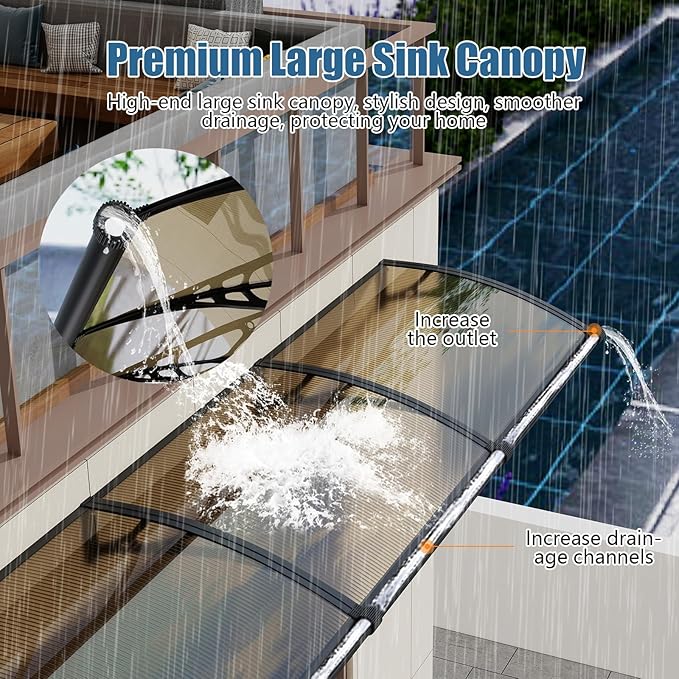 32''*40'' Window and Door Exterior, UV/Rain/Snow/Sunlight Protection Sheet,UPF 50+ Polycarbonate Overhang Canopy,House Overdoor Awnings for Door Entrance Outside/Patio/Porch/Deck