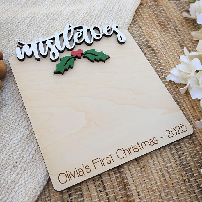 Baby's First Christmas Handprint Art, DIY Footprint Art, Baby's Mistletoes Sign, Wooden Kids Craft, Custom Children's Holiday Keepsake