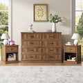 CARPETNAL Farmhouse Dresser and Nightstand Sets for Bedroom, 3 Pcs Bedroom Set, 8 Drawer Dresser & Nightstand Set of 2, Modern Wood Chest of Drawers for Bedroom, Living Room, Entryway, Brown