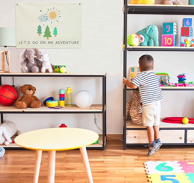 Nursery Canvas Rectangular Banner Flag Poster Wall Decor-Hanging Wall Decoration for Nursery Bedroom Playroom,Birthday Christmas Gift for Baby Kids Girl Boy Teen,Let’s Go On an Adventure 28.5"L×20"W