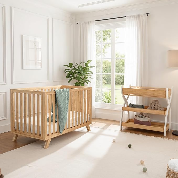 Comfy Cubs Baby Crib for 0 to 3 Years - Adjustable Mattress Height, Natural Wooden Crib for Baby, Elegant Nursery Furniture, Designed in The US - 80 lbs Capacity Nursery Bed - Natural Wood