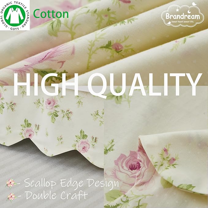 Brandream Scallop Edge Cotton Crib Skirt, Baby Boy Girl Gender Neutral Crib Skirt Toddler Bedskirt Farmhouse Chic Nursery Crib Bed Skirt, Boho Bohemian Toile Floral