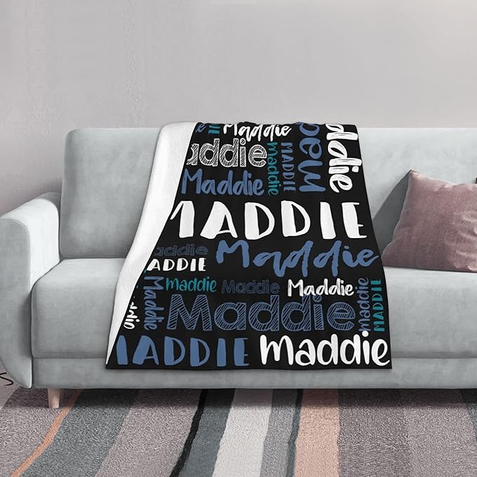 Dr.TOUGH Personalized Blankets with Name Customized Baby Blankets for Girls Boys Adults Monogrammed Blankets and Throws Christmas Birthday Mothers Fathers Valentines Day Gift (Black-Blue,30''×40'')