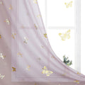 Jubilantex lila Sheer Curtain with Gold Butterfly Pattern for Kids Room, Linen Textured Rustic Metallic Print 95 Inch Rod Pocket Window Drapes for Girls Bedroom Living Room, 2 Panels