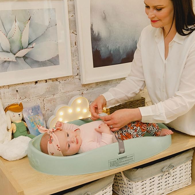 Bumbo 2 Pack Baby Changing Pads for Dresser or Table Top, Portable & Wipeable Non Slip Soft Contoured Diaper Change Station with Harness, Hemlock