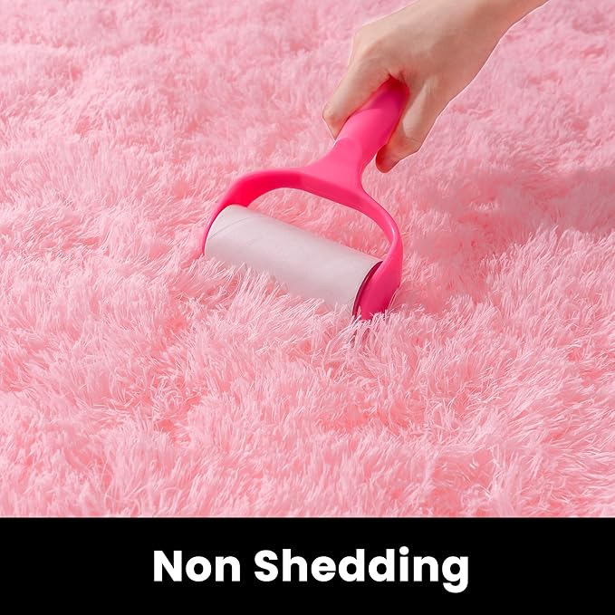 3x5 Fluffy Pink Area Rug - Soft Cute Shag Fuzzy Rug for Bedroom - Anti-Skid Living Room Girls Rug Pink Home Decor