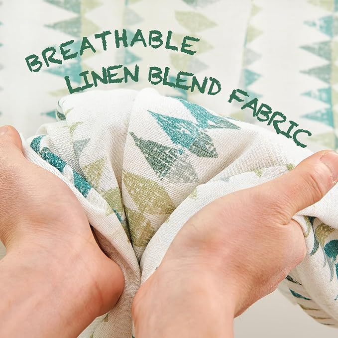 jinchan Linen Nursery Curtains for Living Room Boho Curtains for Bedroom Kids Room 96 Inches Long Geometric Printed Farmhouse Drapes Rod Pocket Window Treatment Curtain Set of 2 Panels Green