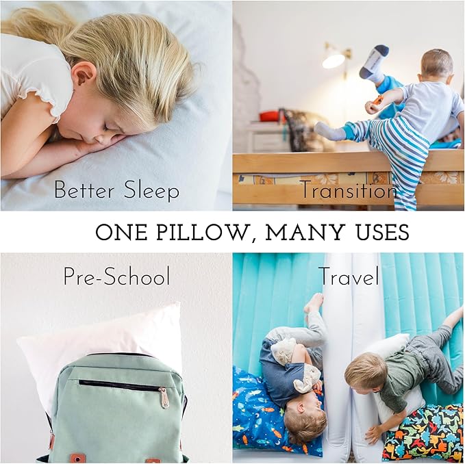 Little Sleepy Head Youth Pillow with Pillowcase 16x22, Soft Jumbo Toddler Pillows, Hypoallergenic Pillowcase - Best Kids Pillows for Sleeping, Perfect Kids Travel Pillow (Bicycles)