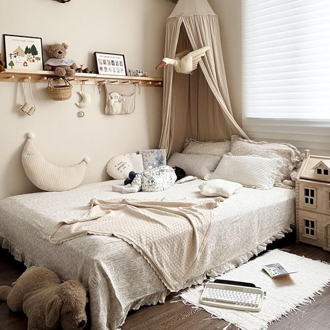 BuLuTu Rabbit Duvet Cover Full Size Kids Duvet Cover 79"x90" Muslin Cotton Quilt Cover with Chic Ruffles, Girls Comforter Cover with Zipper Closure, Machine Wash, All Seasons