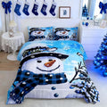 Feelyou Kids Christmas Theme Decorations Bedding Set Xmas Snowman Comforter Set for Boys Girls Cute Comforter Blue Bedroom Collection Queen Size