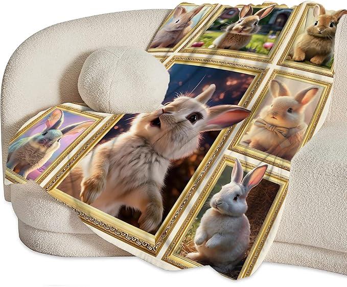 Rabbit Blanket Bunny Gifts for Girls Boys Woman Kids Rabbit Lover Throw Blankets Soft Blanket Warm Fleece Flannel Plush Blankets for Bed Sofa Couch 60"x80"