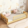 Twin Size Kids Montessori Floor Bed with Door,Twin Floor Bed Frame with Slats and Bookcase,Solid Wood Montessori Bed for Girls Boys,Natural