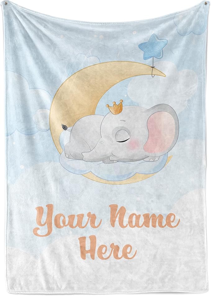 Personalized Baby Blankets with Name | Elephant Custom Baby Girl and Baby Boy Newborn Blanket | Unisex Warm Soft Sherpa Swaddle Blanket Minky | (Elephant, Sherpa 60"x80")
