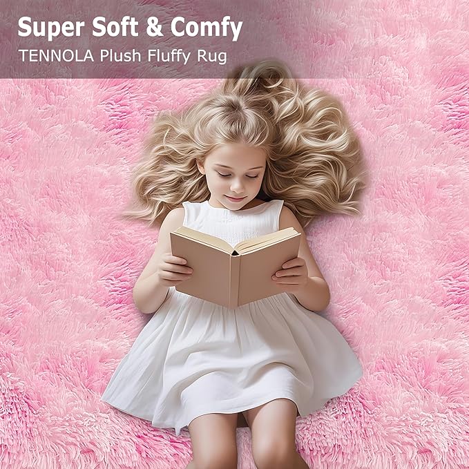 Fluffy Pink Shag Rug for Bedroom Girls 3x10 Runner Rug, Soft Pink Fuzzy Rug for Girls Room Bedside Living Room Hallway Plush Long Carpet Runner for Kids Room Nursery