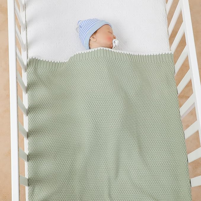 Neiwech Baby Blanket Knit Cozy Soft Lightweight Crib Stroller Nursery Receiving Swaddling Blankets for Newborn Infants Boys Girls Green 30x40 Inch