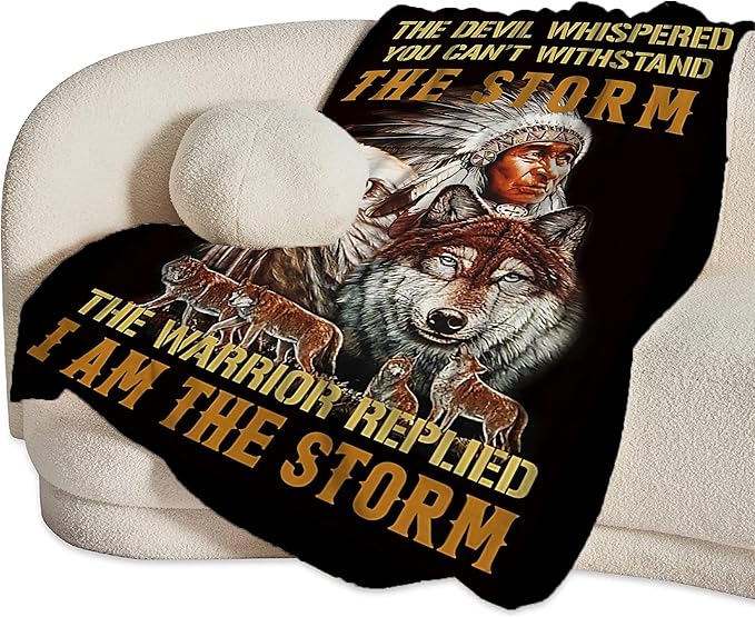 jerkboo Native American Blanket Throws Indian Blanket Wolf Eagle Throw Blanket for Men Women Kids Adults Soft Warm Cozy Fleece Blanket for Couch Sofa Bed 60""x50""