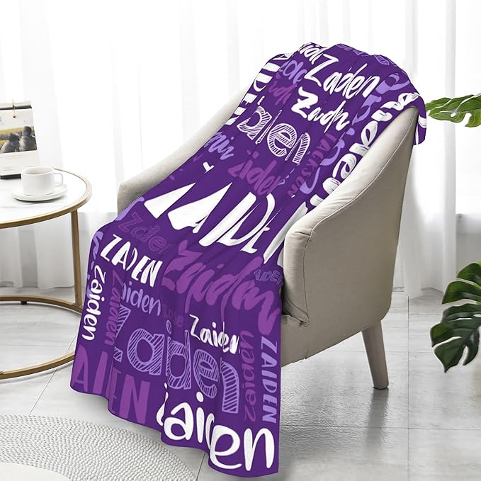 Dr.TOUGH Personalized Blankets with Name Customized Baby Blankets for Girls Boys Adults Monogrammed Blankets and Throws Christmas Birthday Mothers Fathers Valentines Day Gift (Purple,60''×80'')