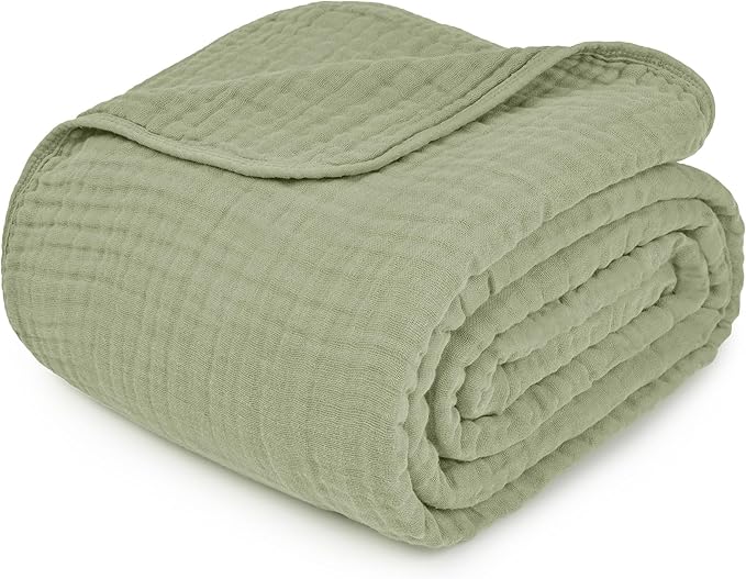 Comfy Cubs Muslin Blanket for Adults Twin 90" x 66" - 6 Layer Soft, Breathable & Lightweight Muslin Adult Blanket - Machine Washable & Designed in The US Bedding for All Seasons - Sage